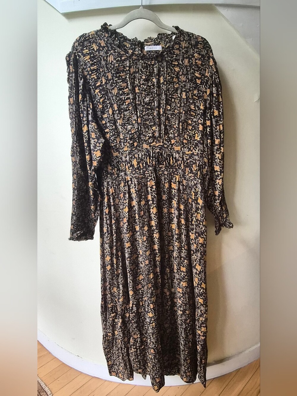 DÔEN Floral Pintuck Ruffle Maxi Dress XXL Organic Cotton